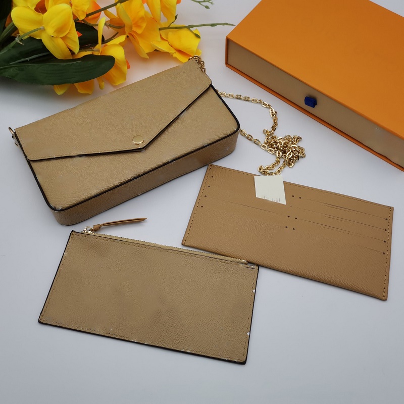

Fashion top quality lady purse designer three-piece luxury leather interior compartment card money letter flower pattern with box