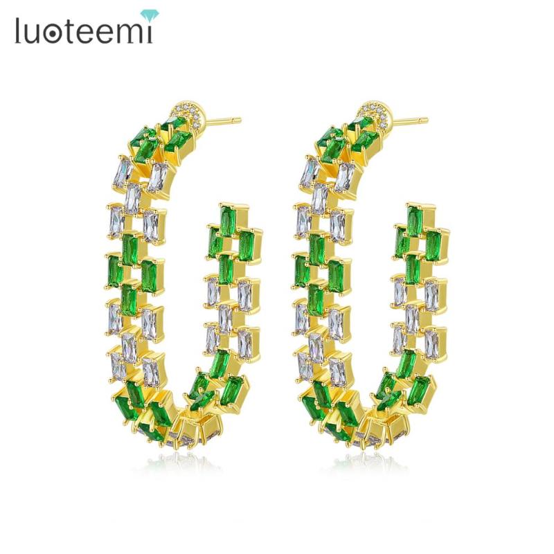 

Hoop & Huggie LUOTEEMI Luxury Colorful Earrings For Women Anniversary Fashion Jewelry Party Boucles D Oreille Femme Bijoux Christmas Gift
