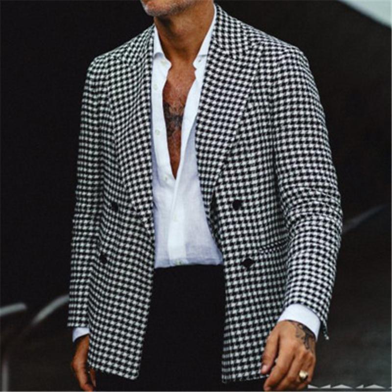 

Mens Plaid Suit Jacket Fashion Trend Long Sleeve Cardigan Buttons All-match Outerwear Designer Male Winter New Lapel Casual Slim Coats, Black