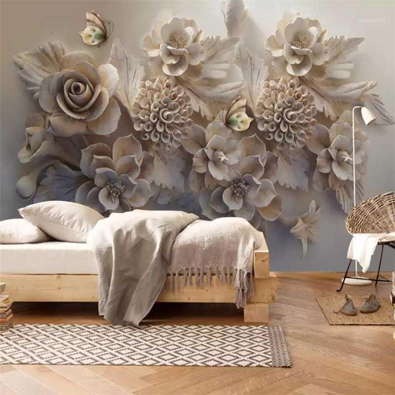 

papel de pared 3d Custom wallpaper photo mural beautiful relief flower butterfly living room TV background wall paper 3d mural1, As pic