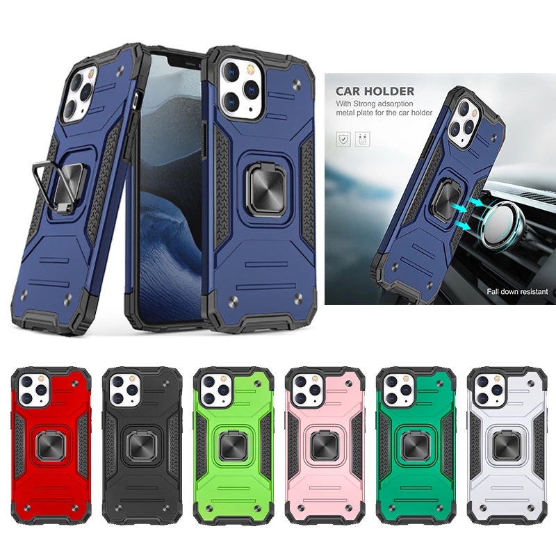 

New fashion Kemeng armor metal bracket back Cell Phone Cases cover, suitable for iPhone 11 12 13 Mini Pro Max, Black