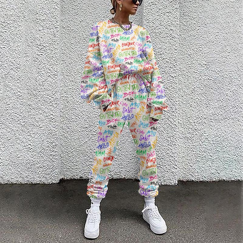 

Tie Dye Pattern Print Women Two Piece Pants Autumn Tracksuit Loose Loungewear Sportswear Elastic Waist Casual Top, 20