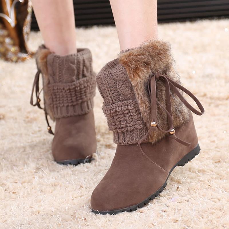 

Faux Suede Warm Women Snow Boots Creepers Platform Black Winter Casual Shoes Woman Metal Decoration Women Ankle Boots Size 8