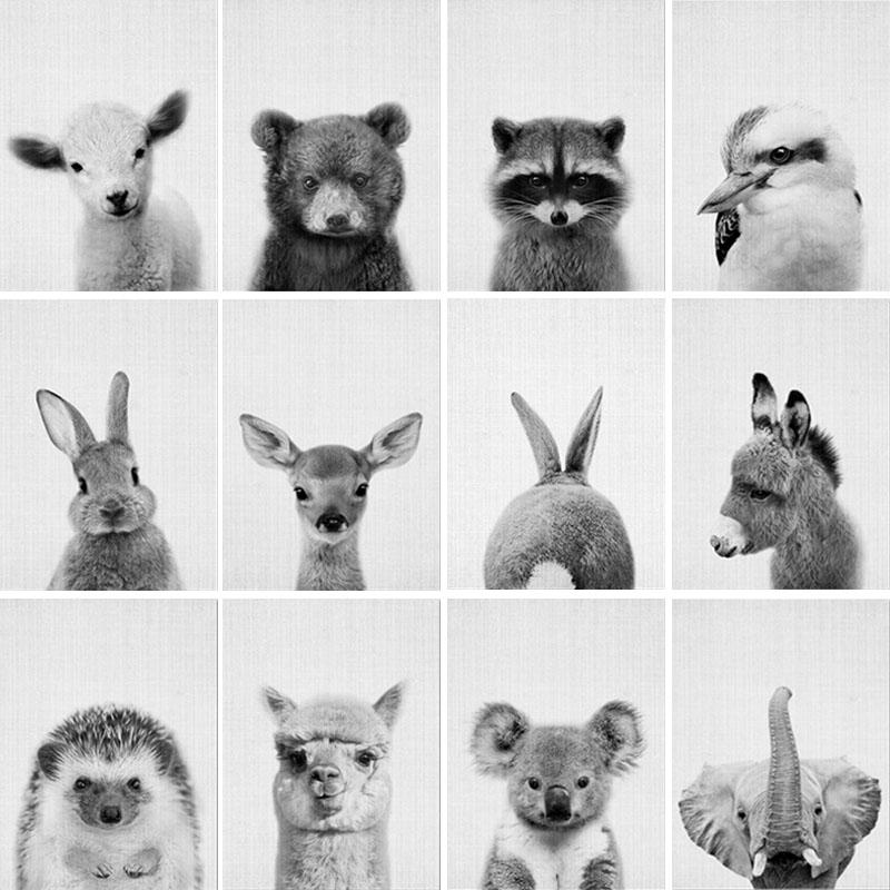 

Black White Baby Animal DIY Diamond Painting Cross Stitch Deer Elephant Diamond Embroidery Home Room Nursery Decor