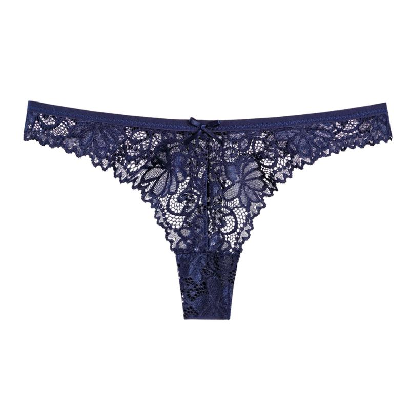 

Hollow transparent temptation ladies thong sexy lace low waist T pants cotton crotch ladies briefs, Gray