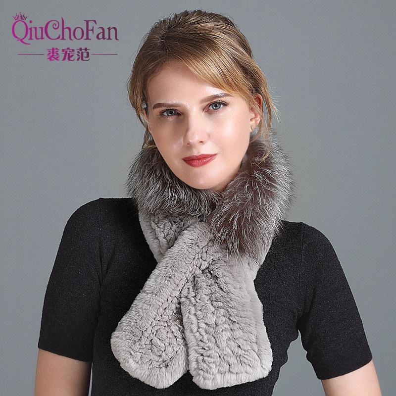 

Hot Sale Knitted Real Fur Scarf Women Winter Rex Fur Scarves Lady Warm Quality Real Rex And Muffler