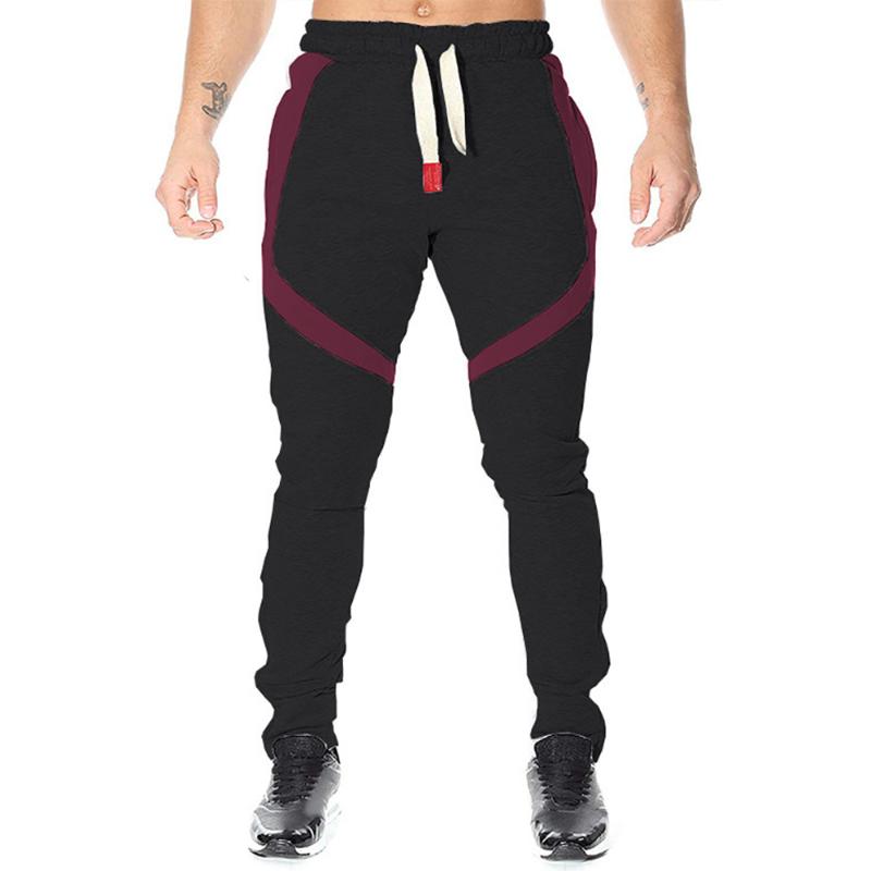 

Mens Slim Fit Sweatpants Patchwork Drawstring Elastic High Waist Gentlemen Fitness Gym Tracksuit Bottoms Male Jogger Trousers, Wine red and black