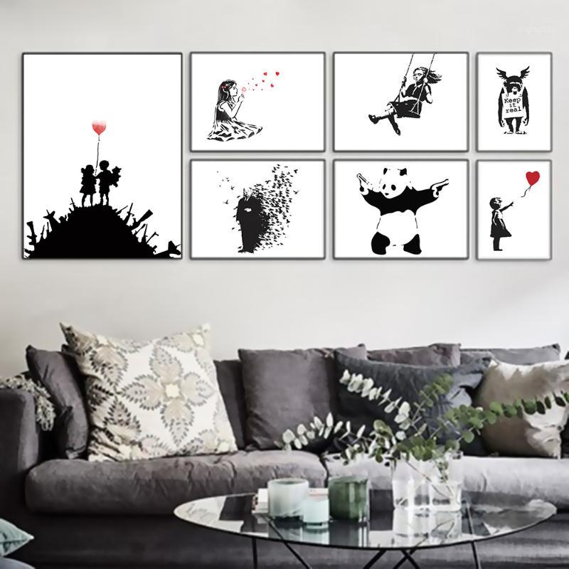 

Banksy Black White Modern Abstract Hipster Art Print Poster Wall Picture Living Room Canvas Painting No Frame Home Decor1