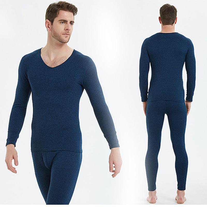 

New Thermal Underwear Men Women Autumn Winter Thermal Underwear Set V-Neck Seamless Plus Size set, A34- ash