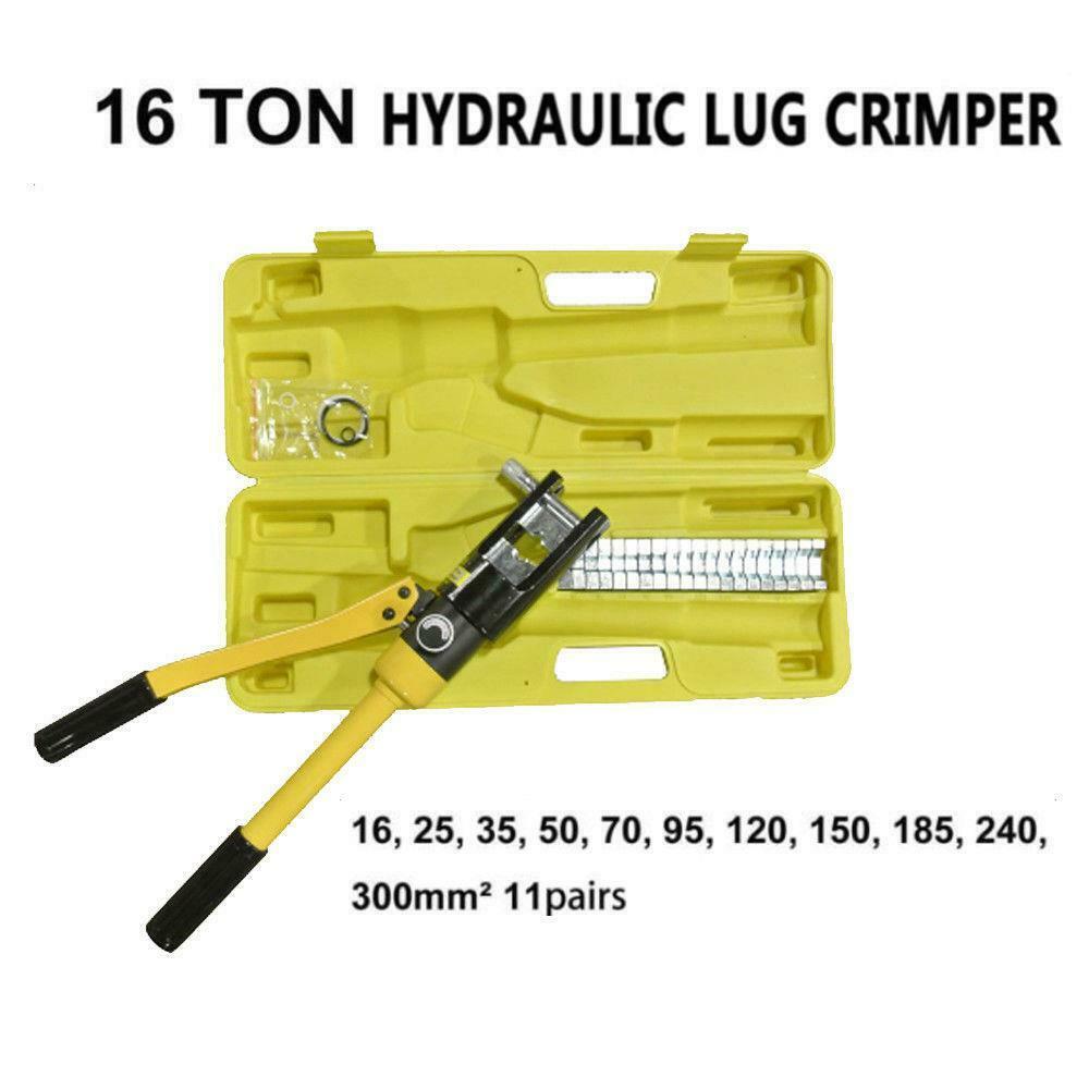

16 Ton Hydraulic Wire Battery Cable Lug Terminal Crimper Crimping Tool 11 Dies