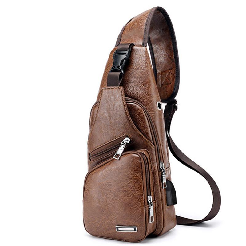 

Men USB Charging Cross Chest Bag 2020 PU PVC Shoulder Bag Diagonal Package Messenger Travel, Black