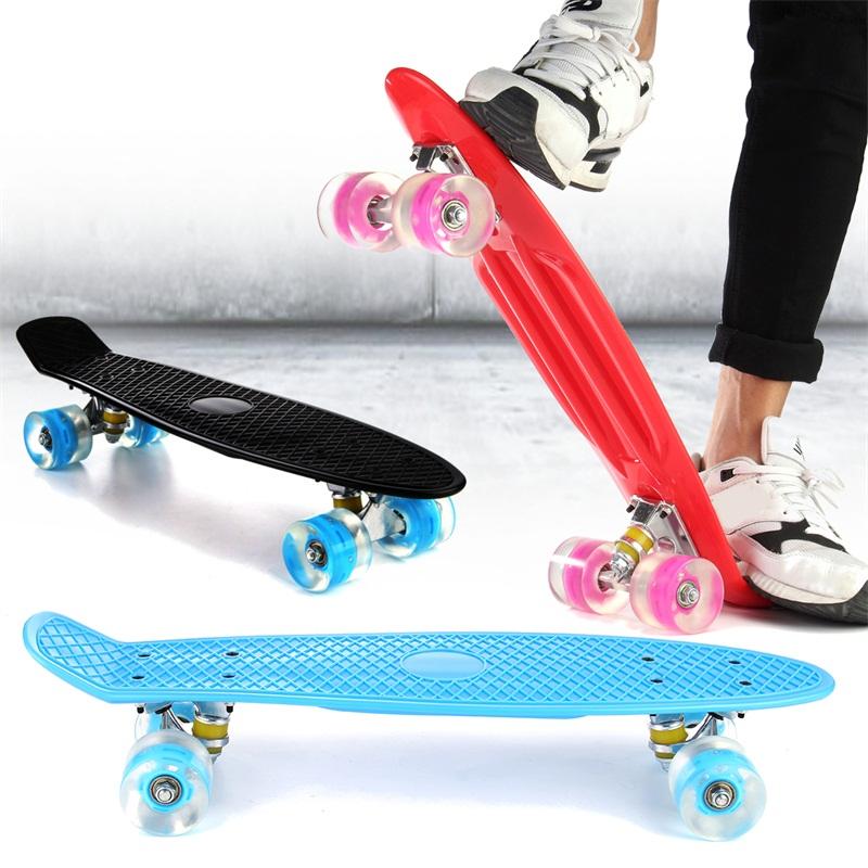 

22 Inches Four-wheel Mini Longboard Pastel Color Skate Board skateboard with LED Flashing Wheels Retro Skateboard, Wooden
