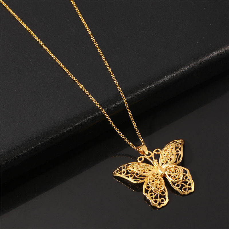 

Butterfly Statement Necklaces Pendants Woman Chokers Collar Water Wave Chain Bib 24K Yellow Gold Filled Chunky Jewelry, Silver