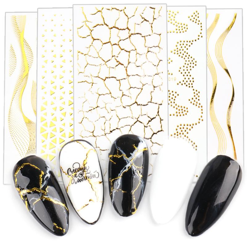 

Gold 5D Nail Sticker Lines Geometric Transfer Sliders Decals Adhesive Foil Wraps Manicure Tips Nail Decoration NFFL2013-2024-1, Fl2022 gold