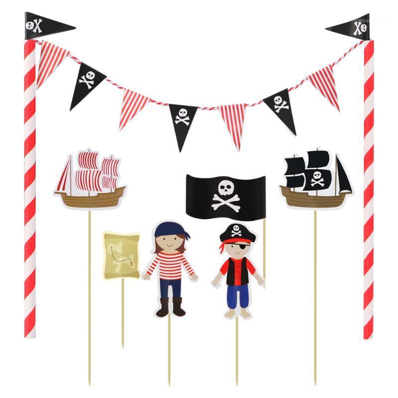 

Tinksky Cartoon Birthday Cake Garland Bunting Flag Topper Wraper Sets Decorating Kits Baby Boy Shower Pirate Party Favors Decora1