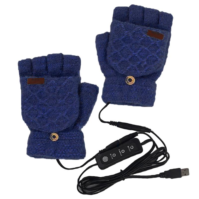 

Winter Gloves Heated Gloves USB Heated Knitting Glove Half-finger Electric 3 Temperature Settings Heating