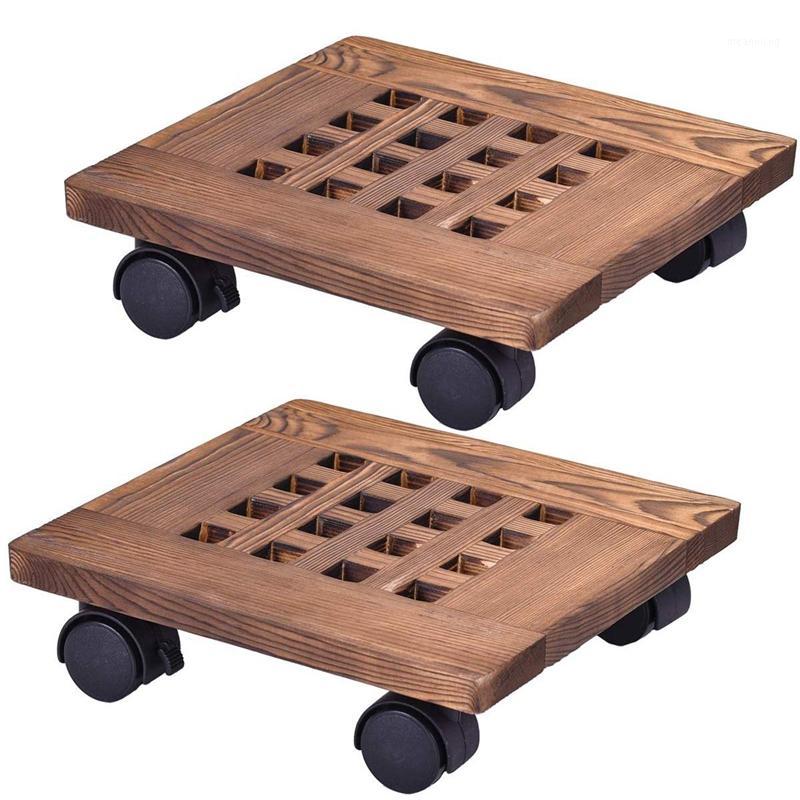 

2Pcs Wooden Flower Pot Rack Removable Tray Plant Stand with Wheel Base Planter Flower Pot Mobile Trolley Board Frame Garden Home1
