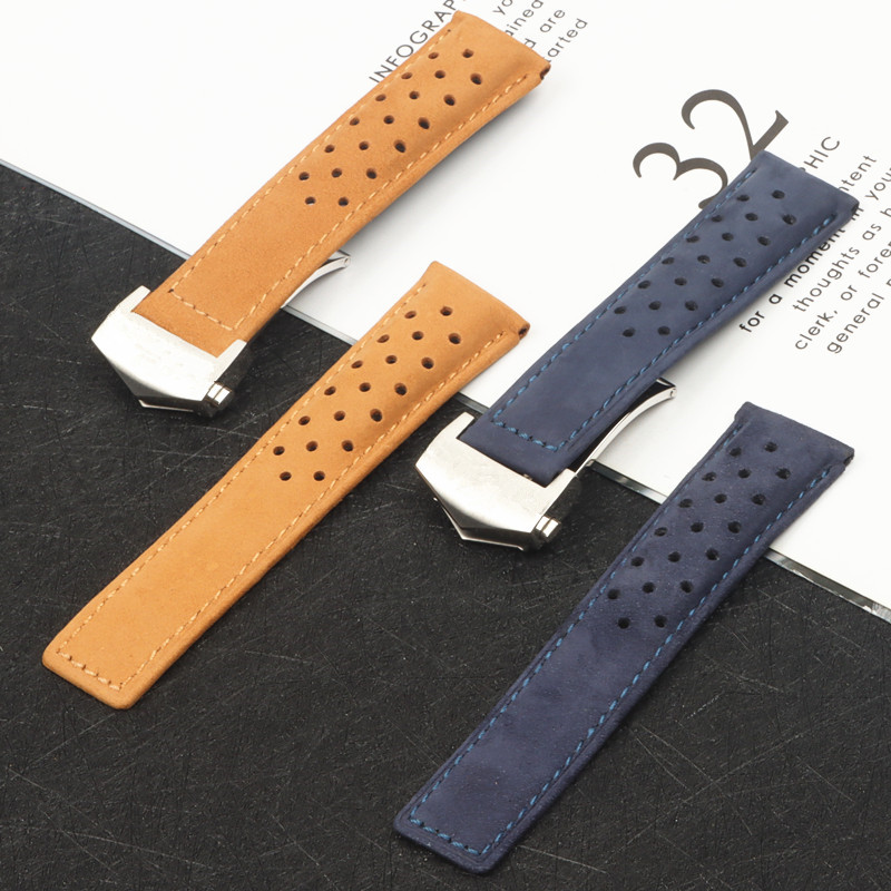 

22mm Black Blue Brown Frosted Genuine Leather Watchband For CARRERA Watch Strap for MONACO Wristband AQUARACER Bracelet