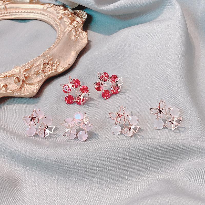 

Shiny Side New Accessories Crystal Beads Flower Stud Earrings for Women Simple Style Pierced Butterfly Cute Small Earrings