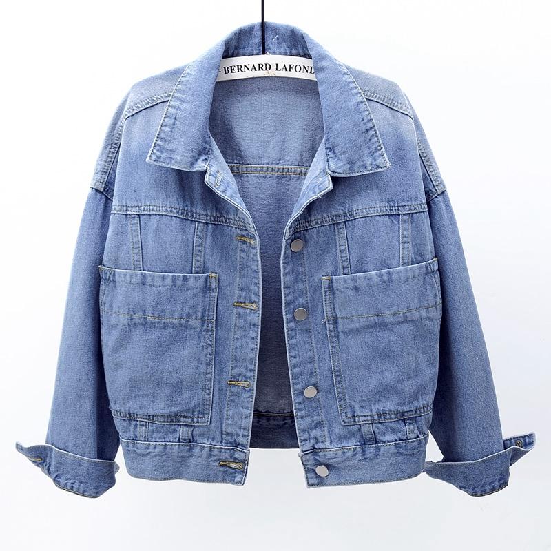 

Korean Vintage Denim Jacket Coat Women Spring Autumn Loose Short Blue Jeans Jacket Female Big Pocket Outerwear Chaquetas Mujer