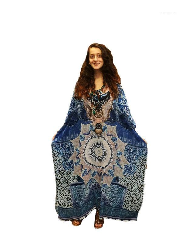 

Maxi Tribal Print Scoop Neck Casual Blue Dress Cover Up1