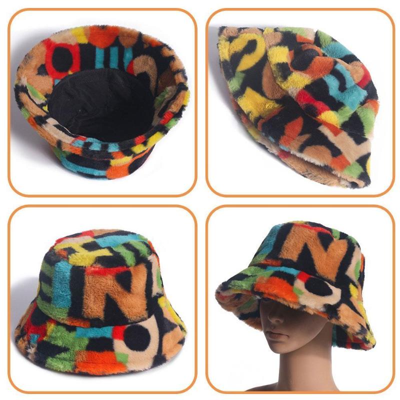

2020 Faux Fur Winter Bucket Hat Digital Three-dimensional Girls Fisherman T For Women Plush Hat Solid Geometric Printing Fa X2A6