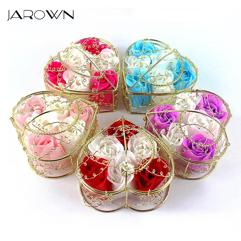 

JAROWN Gold Plated Iron Basket 6 Pcs Soap Flowers Christmas Creative Small Gift Wedding Decoration Home Party Decor Flores