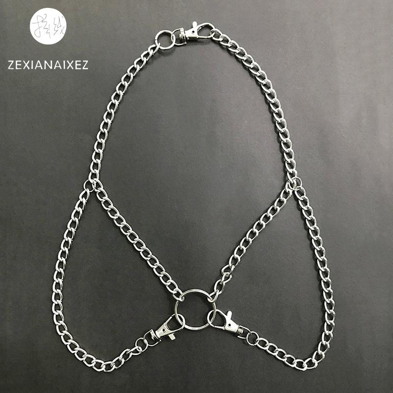 

Hip hop double chain alloy short necklace pendant sweater chain necklace