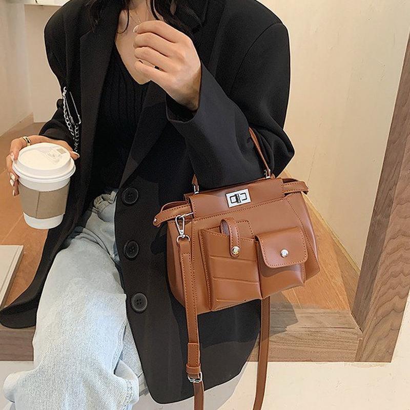 

FUNMARDI Pockets Design PU Leather Shoulder Bag Trendy Casual Crossbody Bag For Women 2020 New Female Messenger WLHB3084, Beige