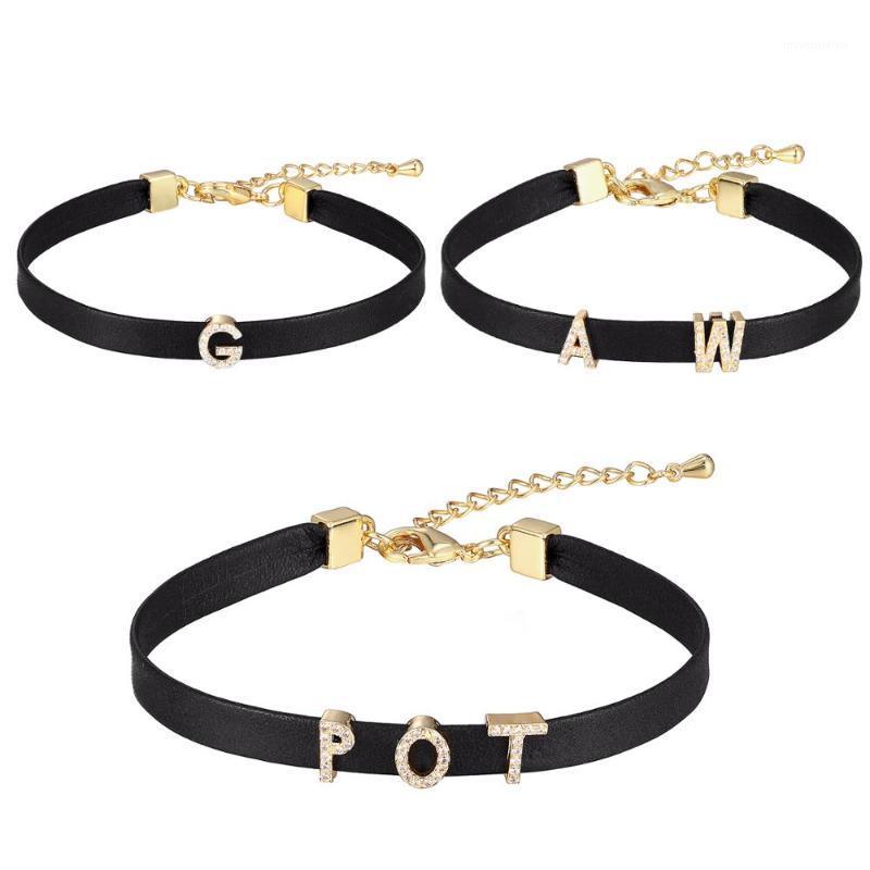 

2020 New Black Leather Bracelet For Women Charm Gold Letter Custom Name Bracelets Couple Jewelry Birthday Party Gift1