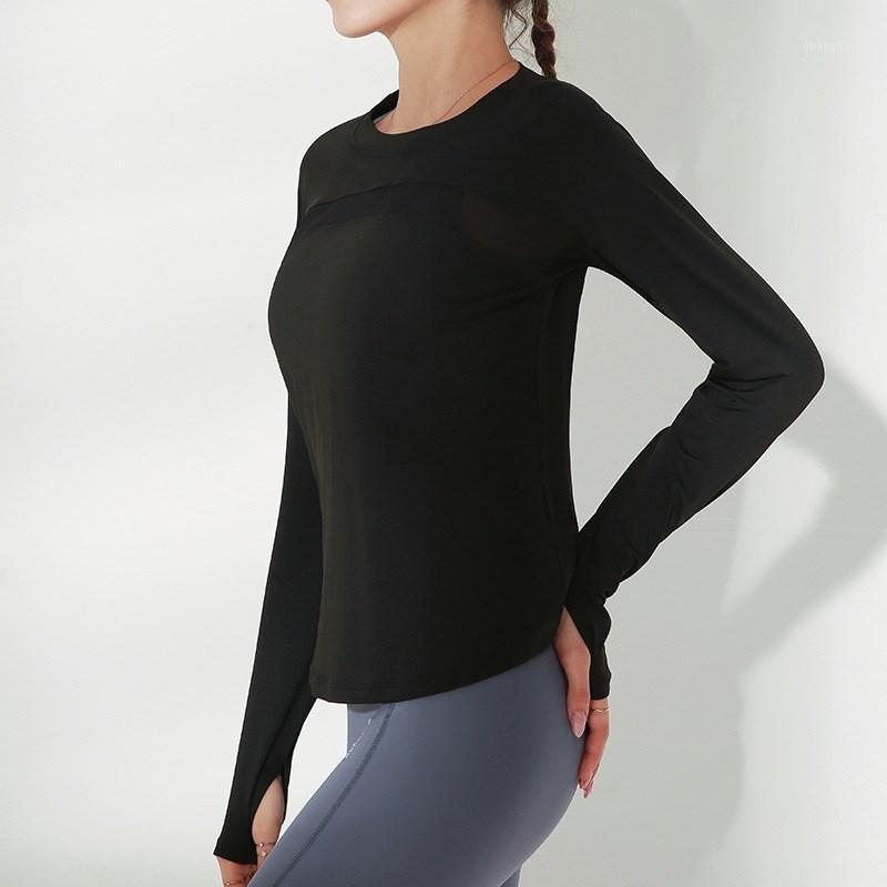 

Breathability Run Sportswear Relaxed Fit Long Sleeve Yoga shirt Women Mesh Patchwork High-sweat Areas For Gym Fitness T-shirt1, Black