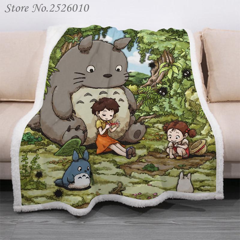 

Throw blanket Anime Totoro 3D Velvet Plush Blanket Bedspread For Kids Girls Sherpa Couch Quilt Cover Travel 08