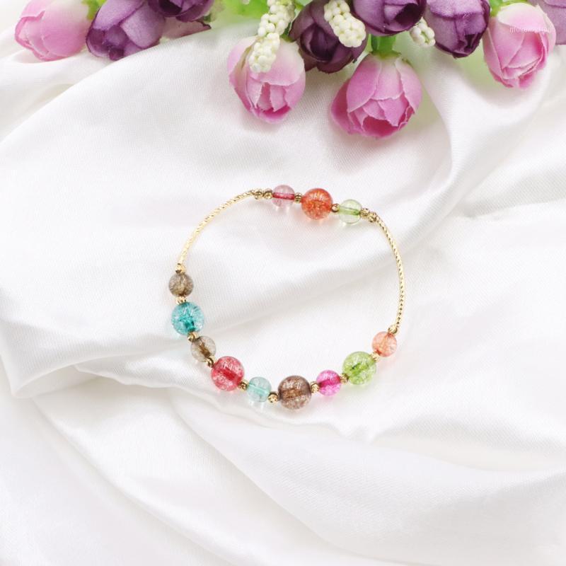 

2020 New Fashion Women Strand Bracelet Handmade Tourmaline Crystal Stone Beaded Bracelets Bangle Wrist Jewelry Gift 7.5" B2961