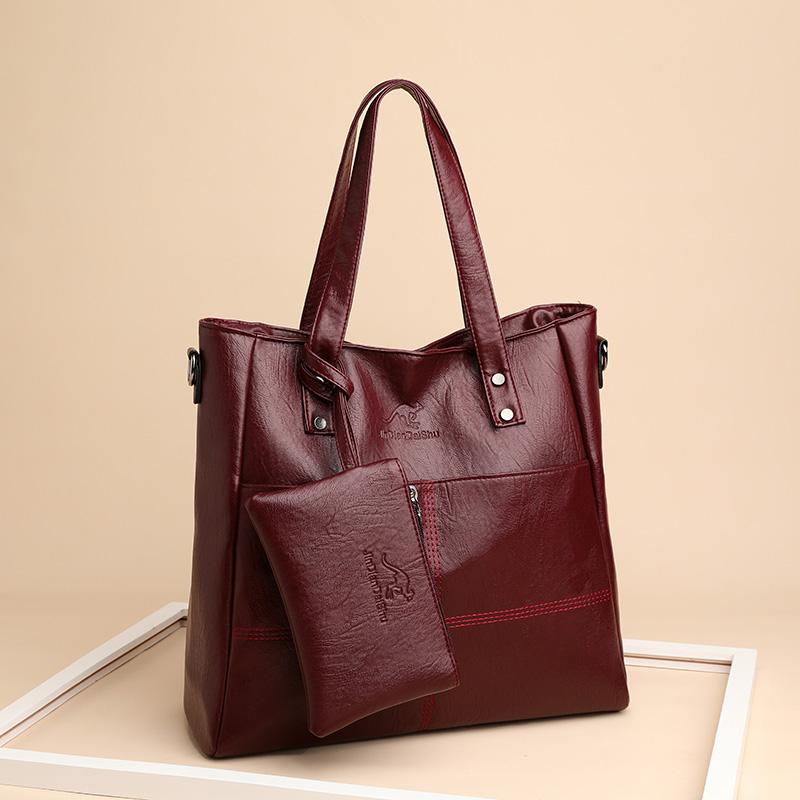 

Vintage High Quality Leather Tote Bags for Women Crossbody Handbag Lady Retro Big Solid Shoulder Set Bag Wallet, Black