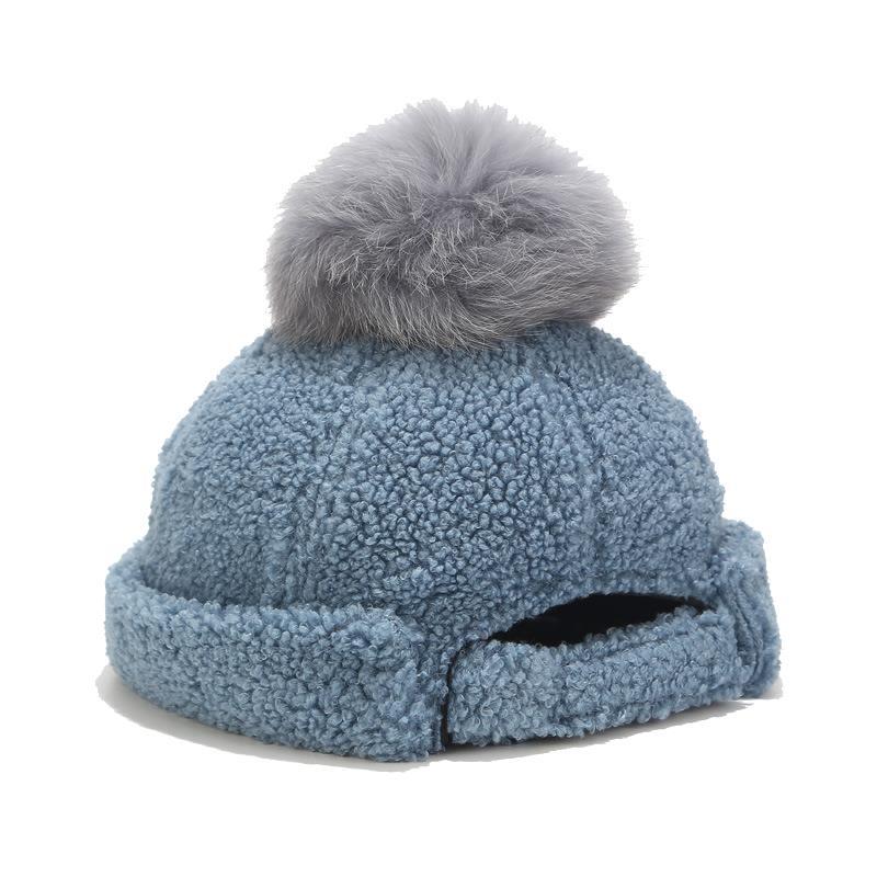 

Men Women Autumn Winter Skullcap Casual Docker Sailor Cap Brimless Hip-hop Hat Solid Color Warm Beanies With Pompom