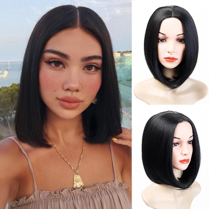 

Short Bob Wigs Remy Hair Glueless Wig Brazilian Straight Hair Human Lace Frontal Bob Wigs PrePlucked 150% Natural Hairline, As pic