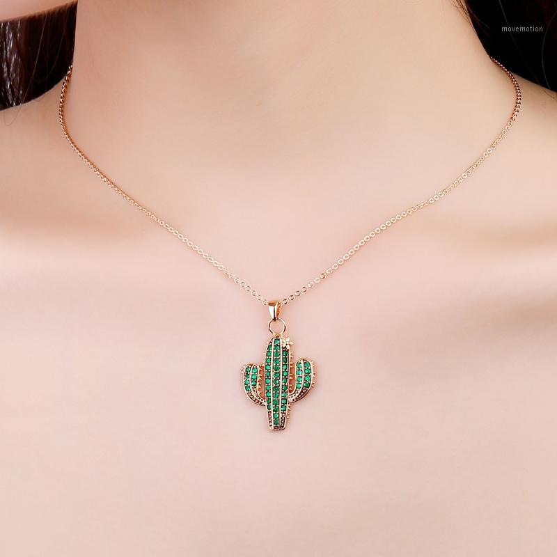 

Cute Zircon Cactus Pendant Necklace High Quality Girls Alloy Short Chain Necklace Inlaid Crysta Trendy Women Youth Jewelry Gift1