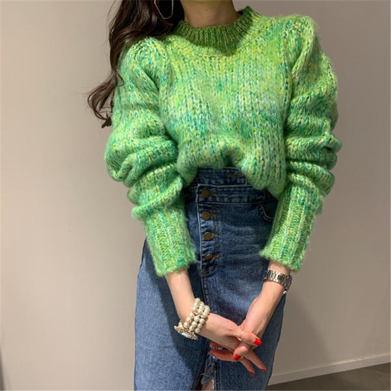 

Fashion Candy Color Sweater Women Korean Casual O Neck Long Sleeve Thick Knitted Pullover Spring Winter Sweater Tops Pull Femme, Blue