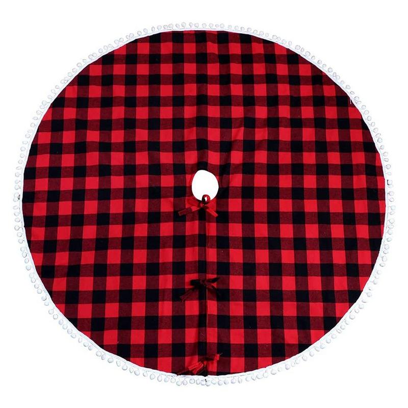 

Christmas Decorations 1 Pcs Plaid Tree Skirt Red And Black Xmas Skirts With Pom For