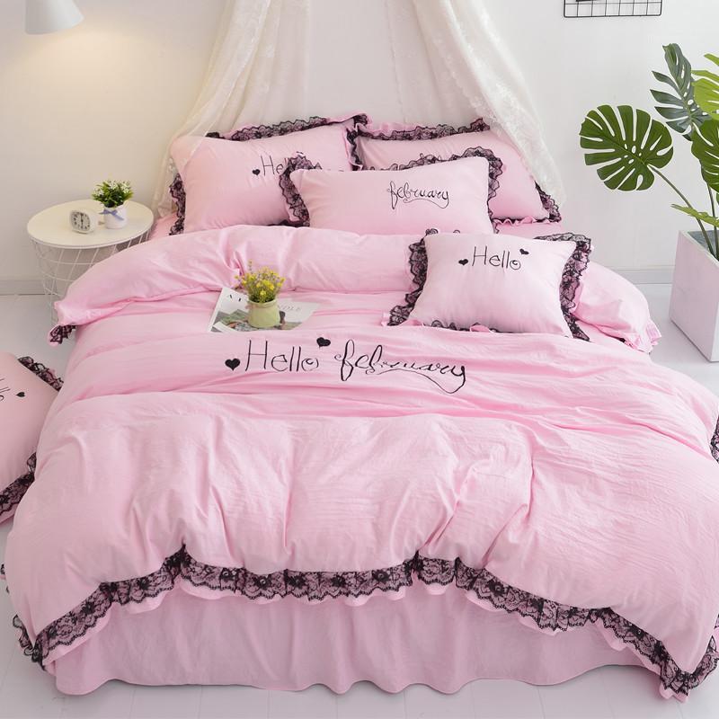 

New 4Pcs/Set Embroidery Duvet Cover Bed Cover Set Cotton Lace Flower Adult Child Bed Sheets And Pillow Cases Bedding Set1, Style 4
