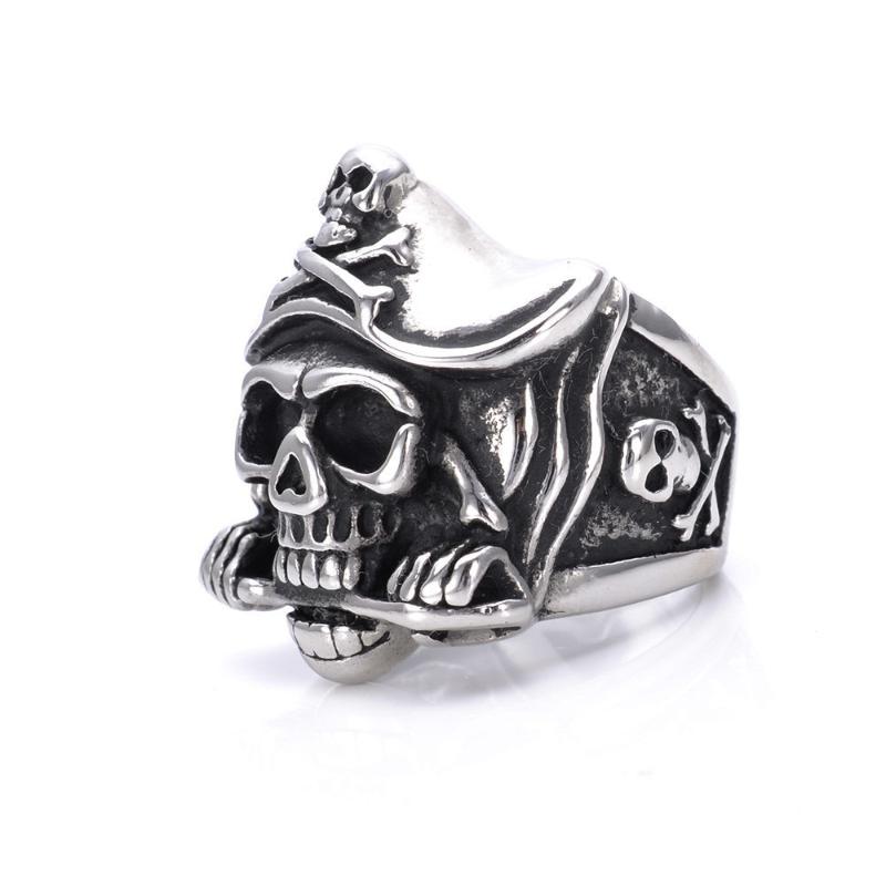 

Men's Silver color Pirate Skull Knife Caribbean Biker Stainless Steel Ring