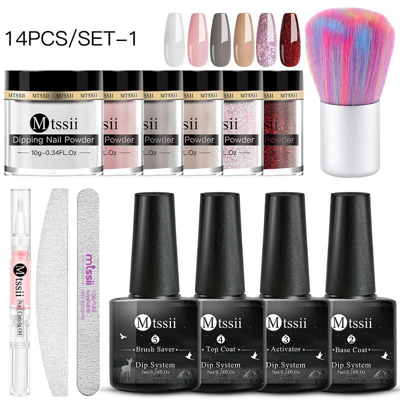 

Mtssii 9/14pcs/set Nail Powder Set Dipping Dip French Glitter Shinning Nail Glitter Without Lamp Cure Dip Chrome Kit