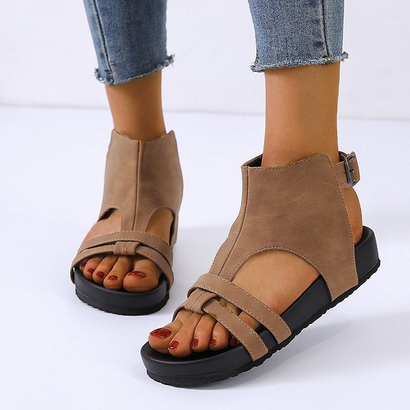 

Women's Sandals 2020 New Summer Fashion Sandals for Women All-match Flat Hollow Buckle Lady Women Shoes Plus Size 35-431, Black