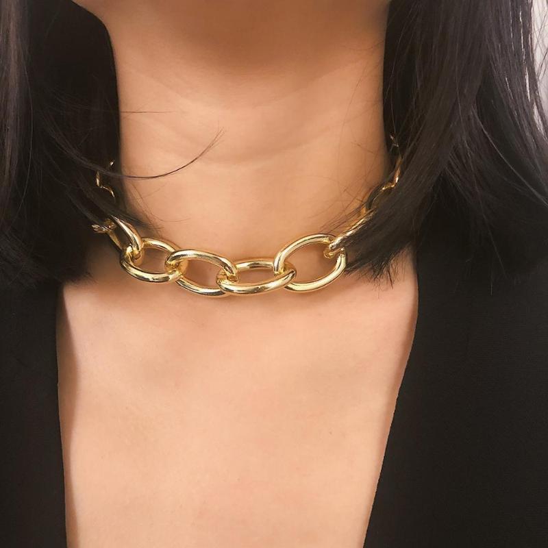 

Cuban Punk Choker Necklace Women Personality Metal Hip Hop Big Thick Gold Silver Color Chain Necklace Jewelry Wedding Gifts