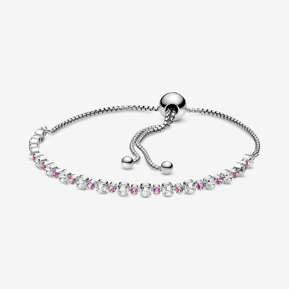 

New Arrival Pink & Clear Sparkle Slider Bracelet 925-Sterling-Silver Adjustable Cubic Zirconia Bracelet for Women Luxury Jewelry, Black