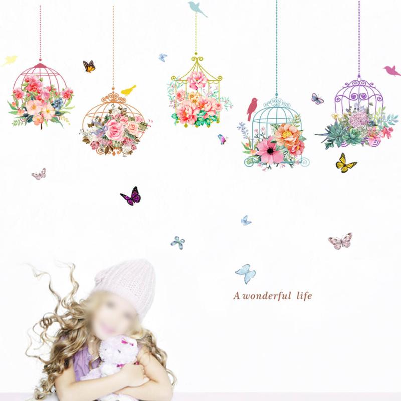 

Mothproof Wall Sticker Mould proof Ornament Colourful Flower Bird Cage Butterfly