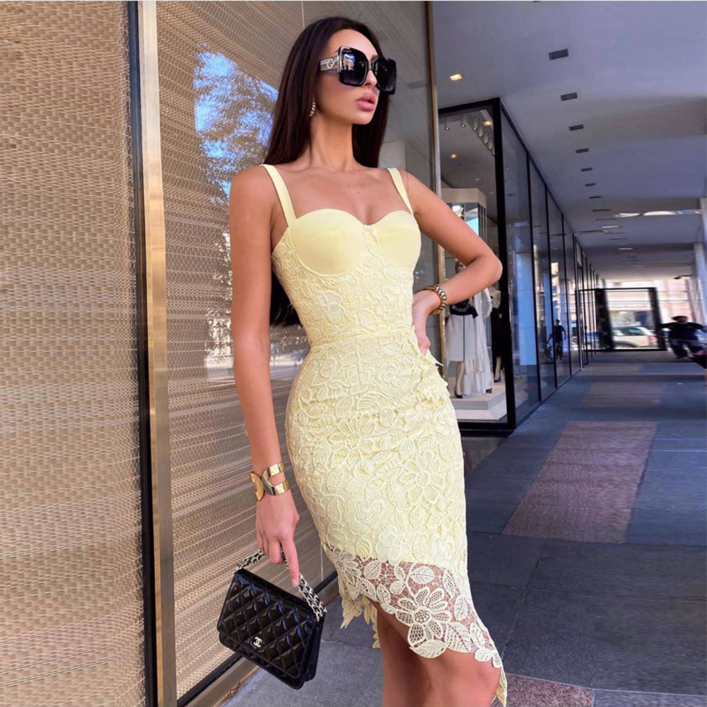 

2021 The New Octastrade New Sexy Fashion Women's Dress Yellow Summer Bandage Night Dresses Party Lnam, White