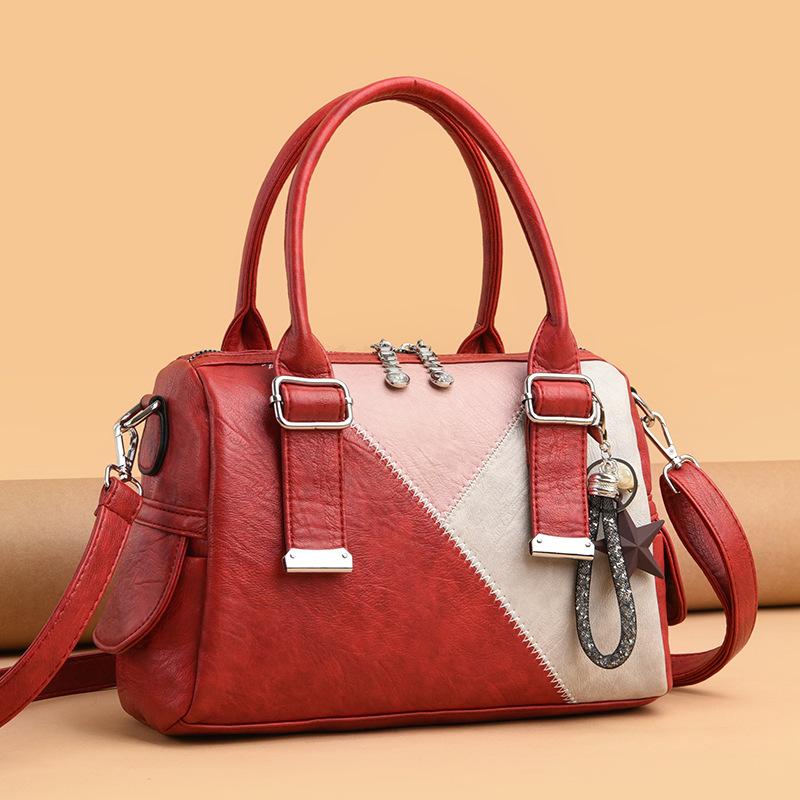 

2021 new Genuine Leather handbags fashion women's bags shoulder messenger bag cowhide ladies High capacity Splicing Contrast, Black
