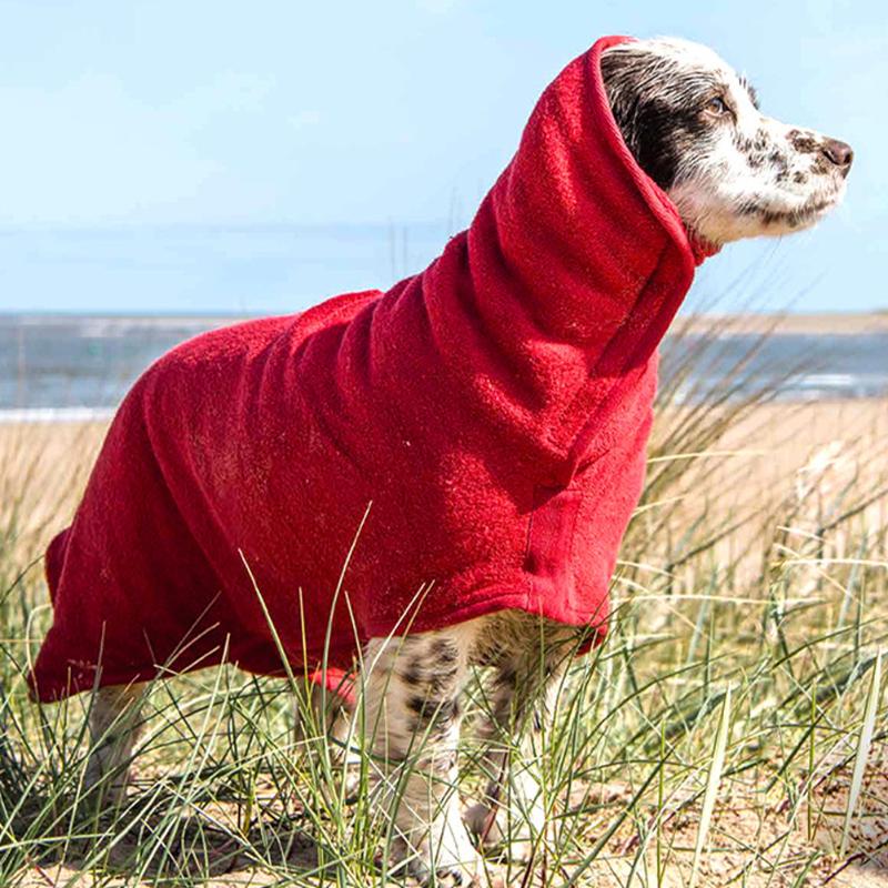 

Water Absorbent For Puppy With Magic Sticker Bath Towel Cleaning Comfortable Dog Bathrobe Soft Microfibre Bathing Accessories, Red