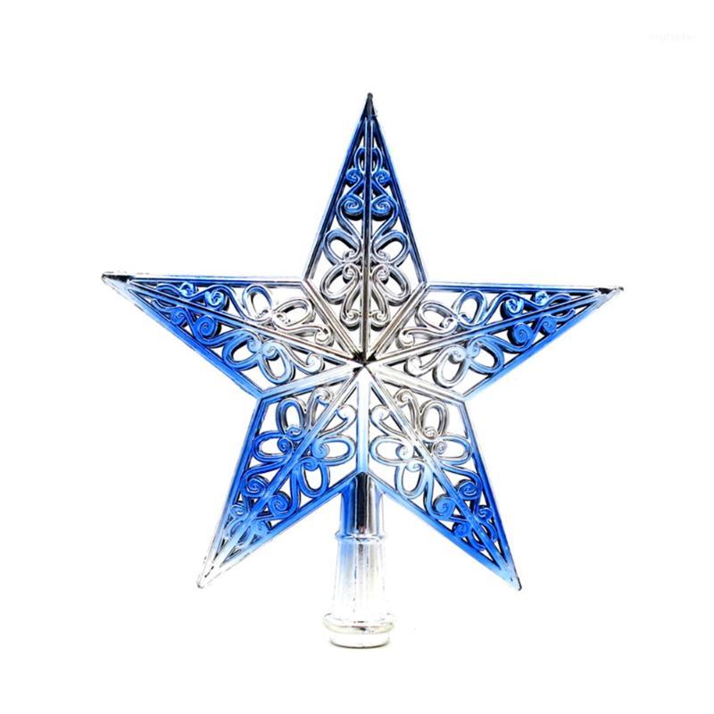 

Christmas Tree Star Topper Plastic Hollow Star Ornament Christmas Tree Top Decoration Silver&Blue Silver-Blue1